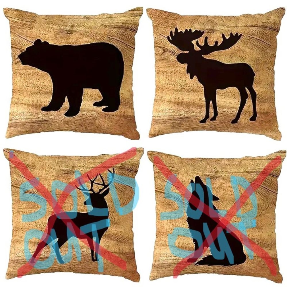 New Set of 2 Pillow Covers Cabin Rustic Moose Bear Man Cave Wilderness Case